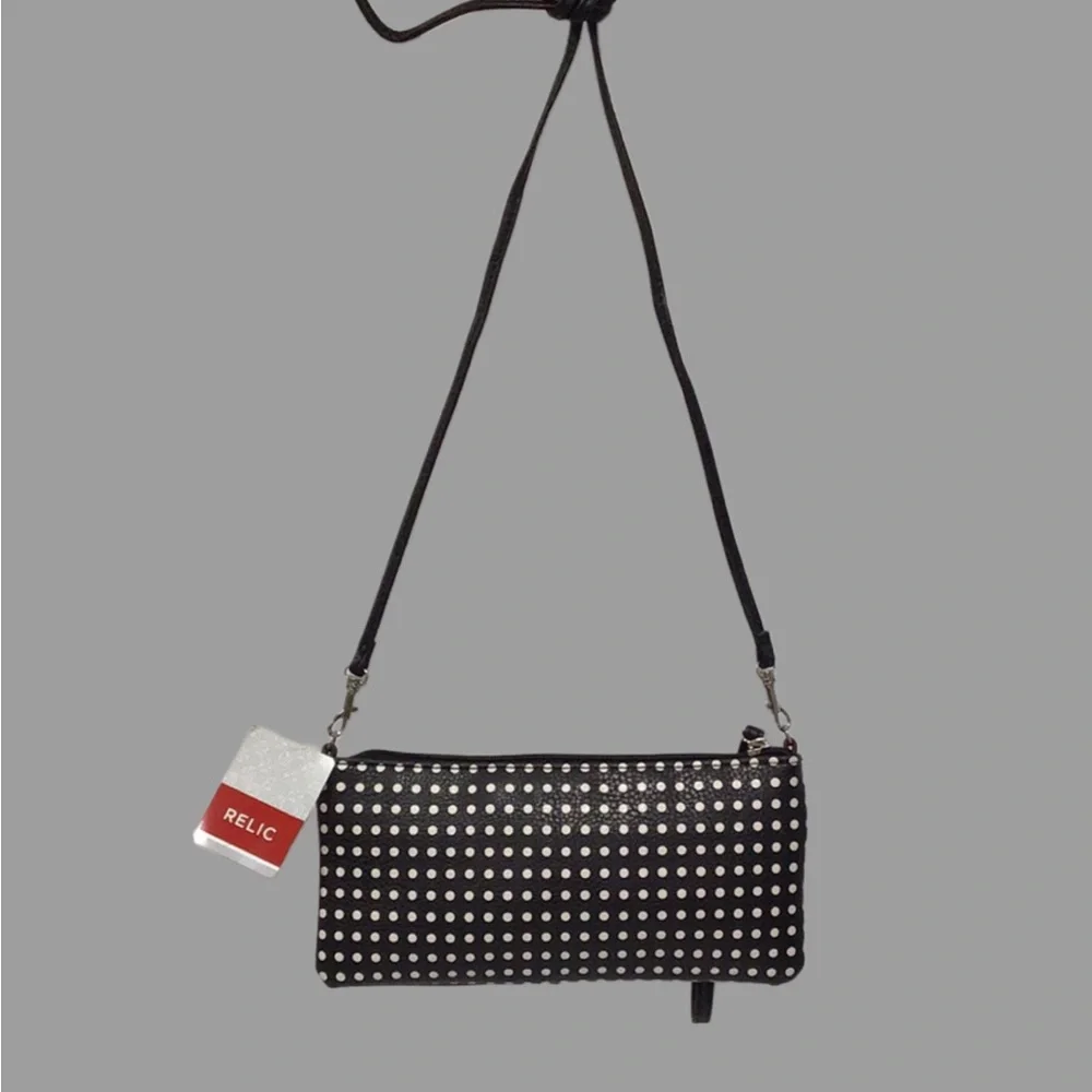 NEW RELIC by Fossil Evie Wristlet Crossbody Clutch Black and White Polka Dots - Picture 4 of 10